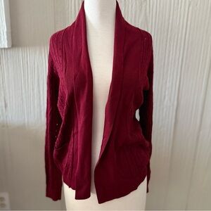 Basic Editions Women’s Red Knit Open Cardigan Sweater Long Sleeve Pockets Small
